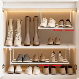 eygeufg Expandable Shoe Rack Organizer – Hanging Adjustable Shoe Rack for Closet & Under-Cabinet Storage Shelf, Ideal for Kitchen, Bedrooms, Laundry Rooms (White, 2 Pcs)