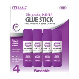 BAZIC Washable Disappearing Purple Glue Stick 8g / 0.28 Oz, Color Acid Free Glue Sticks for Photos Paper Kids at School Office (4/Pack), 1-Pack
