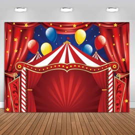 Qian Red Circus Carnival Backdrop Curtain Stars Photo Background 7x5ft Newborn Baby Shower Banner Supplies for Children Big Top Circus Themed Birthday Party Photography