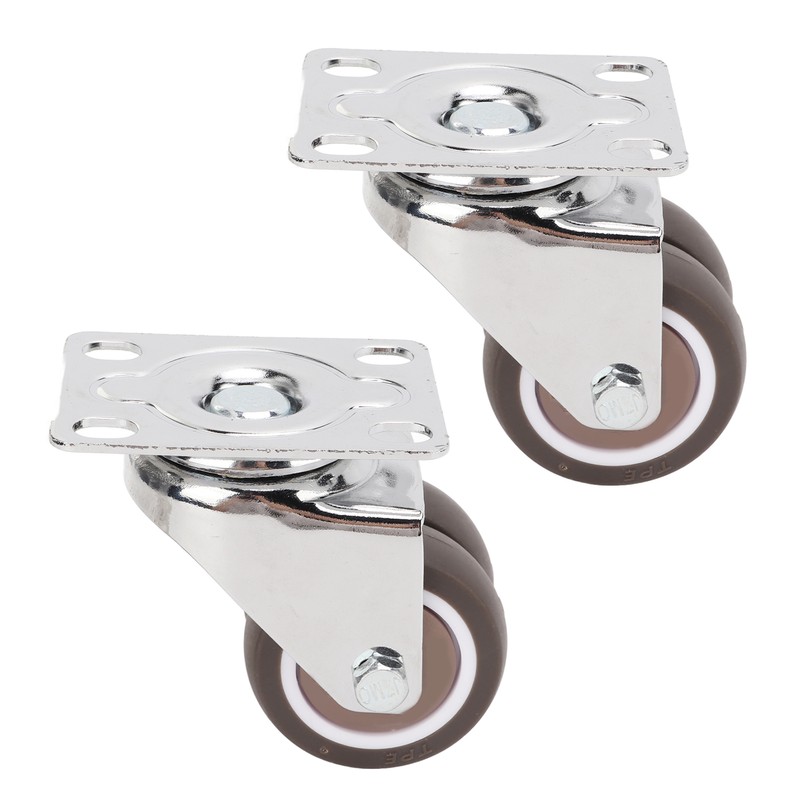 2pcs Caster Wheels Silent 360° Rotation Brake Free TPR Soft