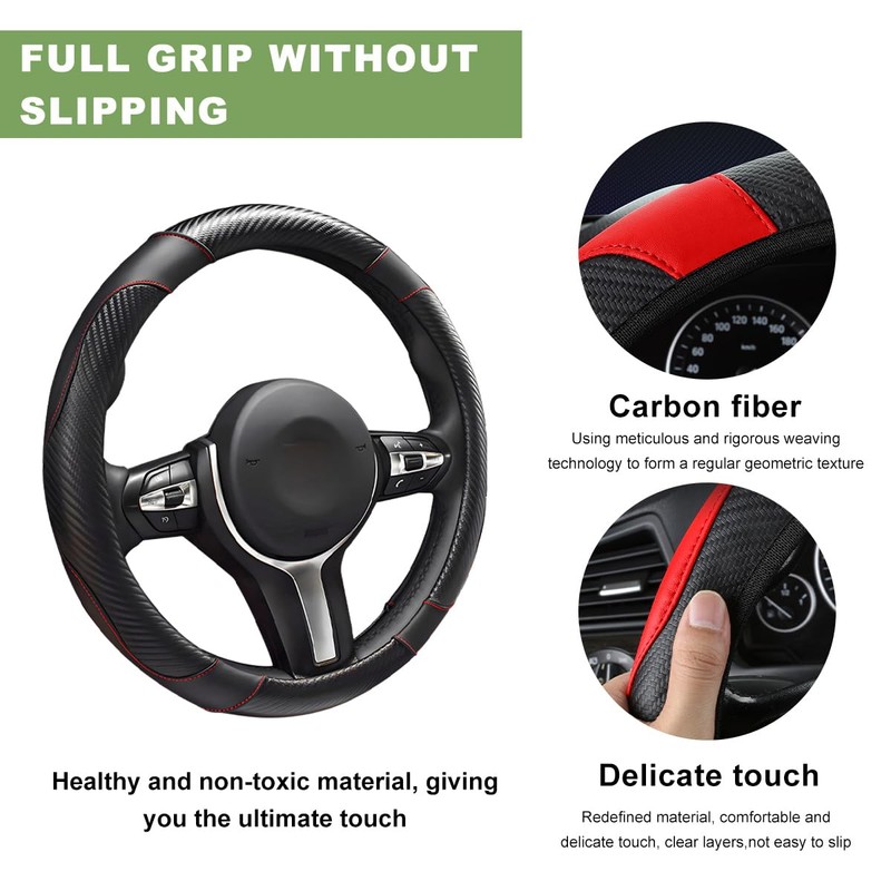 MTRPS Car Steering Wheel Cover, 15 Inch Leather Stitching Elastic