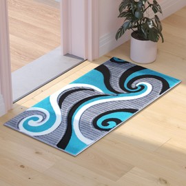 Flash Furniture Athos Collection Abstract Area Rug - Sculpted High-Low Pile Turquoise Olefin Rug - 2' x 3' Area Rug - Jute Backing - Entryway, Living Room, Bedroom