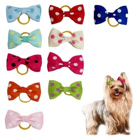 Pejlnd Dog Bows Hair Scrunchies - 10pcs Colored Dot Cute Dog Hair Bows for Small Dogs (Pink, Blue, Rose) - Durable Polyester with Rubber Bands