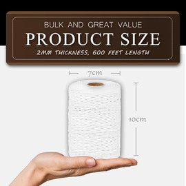 SMART&CASUAL 600 Feet 2mm Cotton Butcher Twine String Soft Food Safe for Cooking Craft Baker Kitchen Meat Turkey Sausage Roasting Gift Wrapping Gardening Crocheting Knitting