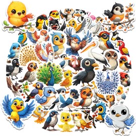 Cartoon Bird Stickers for Kids: 50Pcs Various Aves Sticker for Party Decor, Waterproof Cute Bird Stickers for Crafts,Unique Pet Birds Sticker for Scrapbooking Laptop Water Bottles Classroom Prizes