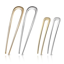 4pack U Shaped French Hair Pins for Women - Metal French Hair Pin for Thick Hair & French Twist ，Metal Hair Pin Fork | Holds Updos, Buns, Twists, Chignons Securely（Gold and Silver）