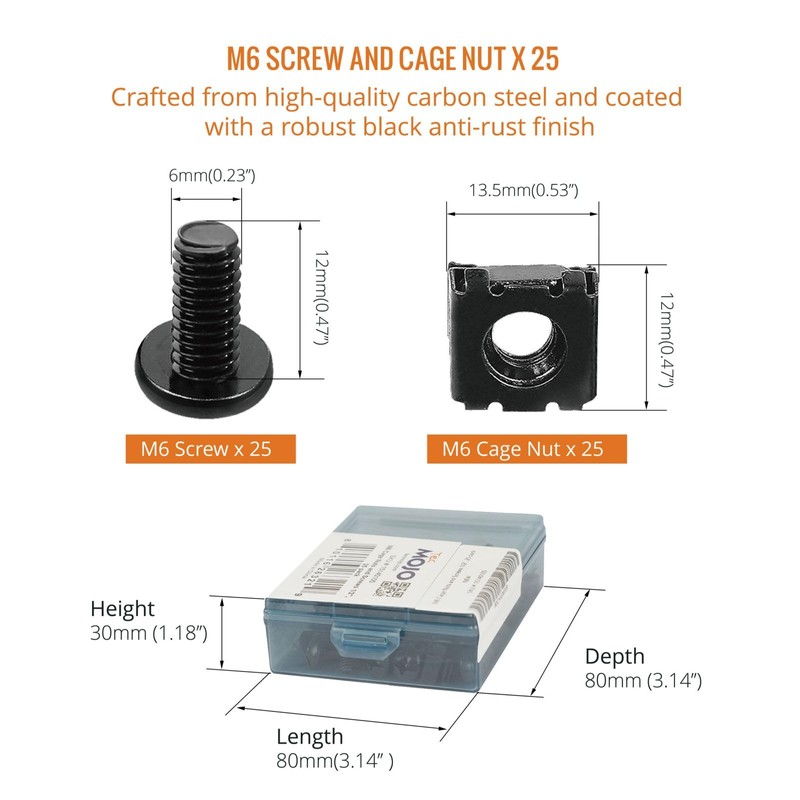 Tecmojo M6 Rack Screws & Cage Nuts - 25 Pack,