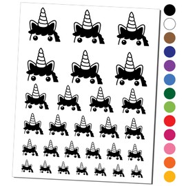 Peeking Unicorn Temporary Tattoo Water Resistant Fake Body Art Set Collection - Black (One Sheet)