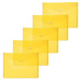 HERMA 20052 Document Wallets DIN A5 (25 x 18 cm, Polypropylene, Pack of 5) Transparent Pockets with Press Stud for School, University, Office, PP Envelopes in Yellow