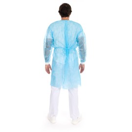 FRANZ MENSCH Hygonorm Eco Gowns with Velcro Fastening, PP, PE Partially Laminated, Blue, L, L: 115 cm, Circumference: 140 cm, Disposable Gown Made of Polypropylene (Pack of 100)
