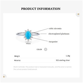 Bellitia Jewelry 925 Sterling Silver Oval Turquoise and Cubic Zirconia Statement Bridal Engagement Princess Diana Kate Middleton Royal Ring for Women