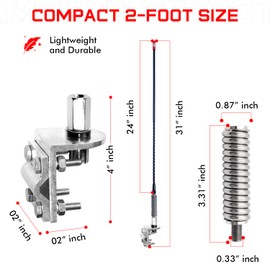 Prostick Fiberglass CB Antenna with Single Groove Mirror Mount & Stainless Steel Spring - 1000 Watt Durable Radio Antenna, Studs, Heavy Duty Springs – 2 Foot Antenna in Black Color