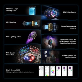 Phone Cooler, Black Shark 4 Pro Phone Cooling Fan for Gaming, Video Streaming and Driving in Car 27W Cell Phone Radiator for 67-88mm Smartphone