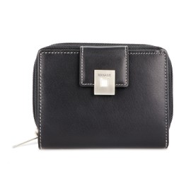 MANAGE Premium Women's Purse Black - RFID NFC Protection - Spacious Genuine Leather Purse Women Medium Size - Leather Purse Many Compartments with Zip (Black), black, Classic