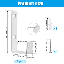 HonQiShiMY Set of 4 Heavy Duty L-Wall Hooks for Garage, Workshop & Basement, Wall Hooks for Screwing (Including 8 Screws/Dowels), Heavy Duty Hooks, Garage Hooks, White