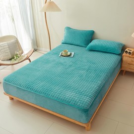 LweiPsqLin Quilted Flannel Fitted Sheets,Soft Flannel Fleece Mattress Top- Suitable for Fall and Winter,Fitted Deep Pocket Up to 15''. (LightSeaGreen, Twin)