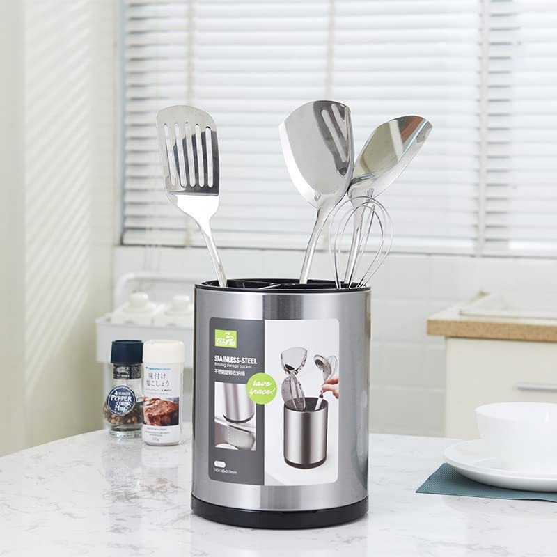 RedCall Stainless Steel Cooking Utensil Holder,360° Rotating Kitchen Utensil Holder,Extra