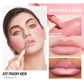 Oulac Oulac Peachy Pink Lipstick - Moisture Shine Hydrating Lipstick & Tinted Lip Balm for Dry Lips, Medium Coverage Lip Colour | Juicy Look, Glossy Finish, Vegan, Cruelty-Free, Peachy Pink (22)