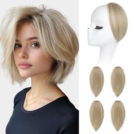 REECHO Clip in Hair Volumizer, Short Thick Clip in Hairpieces Adding Extra Hair Volume Extensions for Women with Thin Fine (Ash Blonde with Highlights, 8 Inch(Pack of 4))