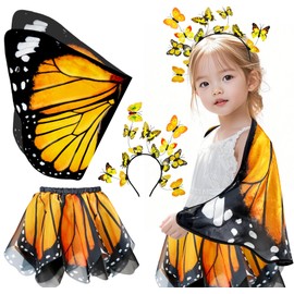 iROLEWIN Kids Toddler Butterfly-Wings-Costume for Girls Fairy-Wings Tutu Headband as Princess Dress-Up Toys Birthday Gifts 3+