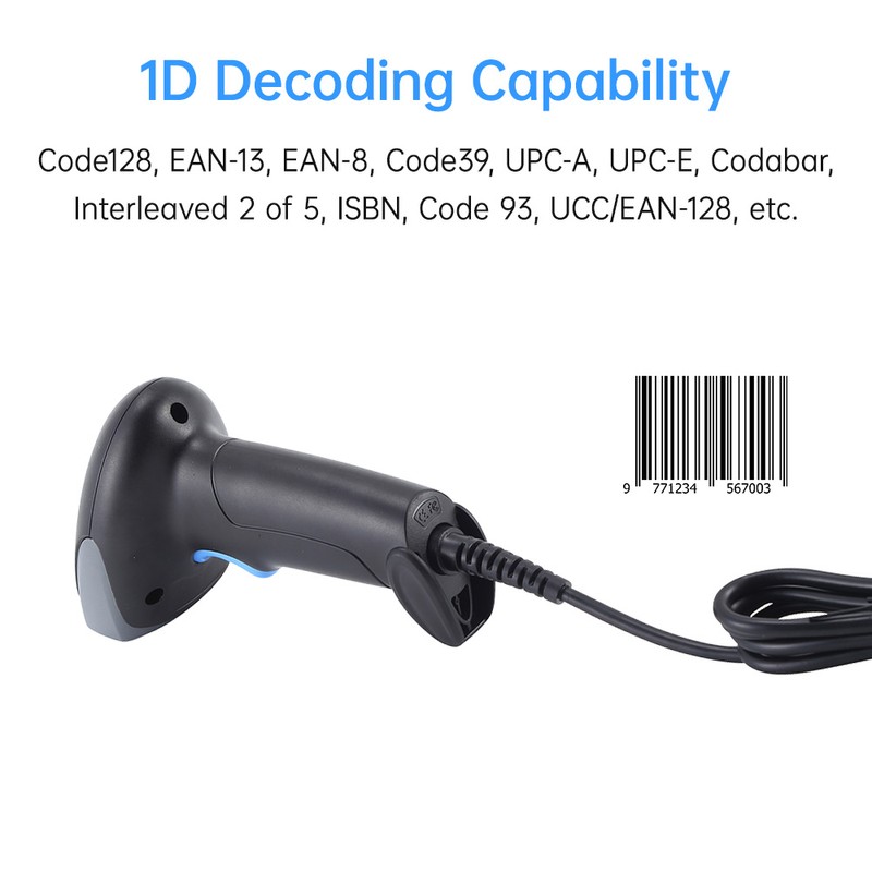 1D Laser Barcode Scanner Wired Bar Code Reader With Buzzer