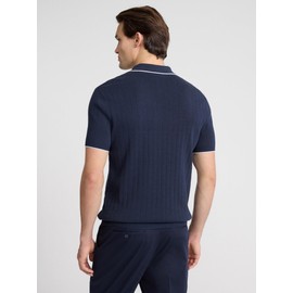 EXPRESS Mens Short Sleeve Cotton Tipped Sweater Polo Navy