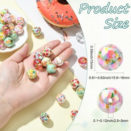 Stiesy - 35 abalorio redondas de acrílico de 7 estilos de 16 mm con patrón de flores de frutas, chapado en rayos UV, arcoíris iridiscente, bolas espaciadoras para manualidades a granel para