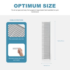 Pet Dematting Comb for Cats & Dogs, Stainless Steel Grooming Tool with Rounded Teeth, Safe for Long & Short Hair, Mats & Tangles Remover, Compact 4.6-Inch