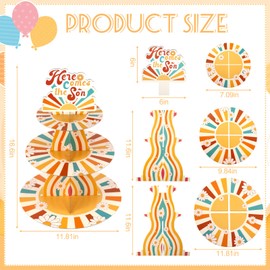 Sliner Here Comes The Son Cupcake Stand Decorations 3 Tier 11.8 x 16.6 Inches Cupcake Stand Here Comes The Son Baby Shower Supplies for Boho Baby Shower Gender Reveal Birthday Party Supplies