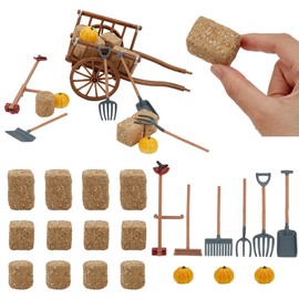 FREEBLOSS Mini Hay Bales Set 12pcs Mini Decorative Hay Bales 4pcs Pumpkins Miniature Farming Cart Western Party Decoration for Table Autumn Party