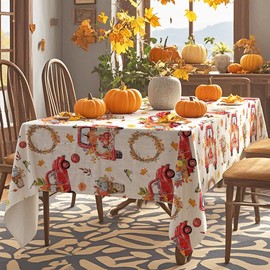 SASTYBALE Thanksgiving Truck with Pumpkin Printed Tablecloth Rectangle 60 x 102 Inch Oil Water Proof Washable Harvest Table Cloth, Reusable Fabric Table Cover for Fall, Holiday, Party