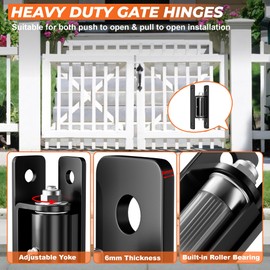 PICURA Heavy Duty Gate Hinges, 2 Pack High Strength Steel Wall Mount Gate Hinge 1100LBs Load Capacity, 7" Black Gate Hinges for Metal Fence Farm Wood Gates