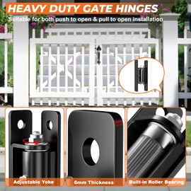 PICURA Heavy Duty Gate Hinges, 2 Pack High Strength Steel Wall Mount Gate Hinge 1100LBs Load Capacity, 7" Black Gate Hinges for Metal Fence Farm Wood Gates