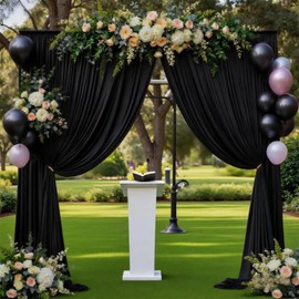 2 Panels 5ft X 10ft Black Backdrop Curtains for Party - WENSINL Wrinkle Free Polyester Backdrop Drapes for Wedding Engagement Birthday Stage Photobooth Backdrop Curtain Wall Decorations
