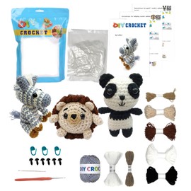GZBZTZ Beginner Crochet kit, Simple Yarn Crochet kit with Step-by-Step Video Tutorial, Hook, Yarn Crochet and Accessories -3in1 Animal Crochet kit (Zebra, Panda, Hedgehog)