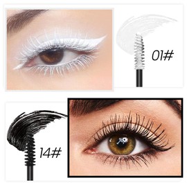 Colored Colorful Waterproof Mascara for Eyelashes Set,Blue White Black Brown Purple Long lasting Charming Voluminous Cruelty Free Vegan Eye Makeup (A-2Pcs 01#&14# Black &White, A)