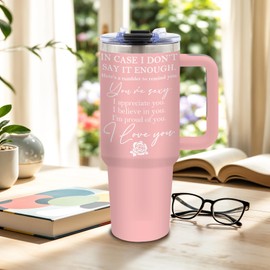 DUUV Valentines Day Gifts for Her, Anniversary Tumbler for Women, Christmas Gifts for Wife from Husband, In Case I Don't Say It Enough, 40 Oz Tumbler with Handle