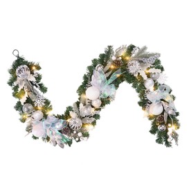 Pre-lit 6 feet Winter White Silver Christmas Garland - 20 LED Lights with Timer,vofuly Lighted Christmas Garland for Mantle Fireplace Stairs,Christmas Decoration for Front Door,Holiday in/Out Decor