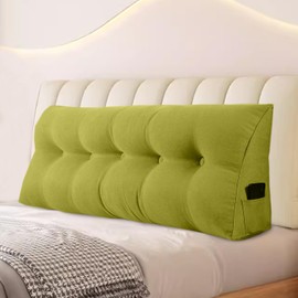 WUIOYNF Large Triangular Headboard Pillows Long Backrest Positioning Support Bolster Cushion for Daybed Fluffy Quality Plush Body Wedge Pillow with Removable Cover(Yellow Green-Queen-59x8x20in)