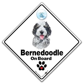 Bernedoodle Dog Car Sign, Dog on Board Sign, Dog Decal Suction Cup Window Sign, Dog on Board, Designed to Notify of Dog in Vehicle 14 cm x 14cm x 2cm