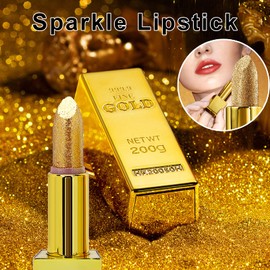 Lipstick, Sparkle Lipstick Gold Bar Design Shimmering lipstick for long-lasting shine & intense color Waterproof Long-lasting Moisturizing Smooth Lips Make-up Cosmetics 3.5g(06)