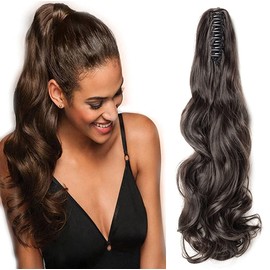 S-noilite Ponytail Extension Claw Curly Jaw Ponytails Hairpiece Long Pony Tail Claw in Hair Extensions Synthetic Fiber for Women 18 Inch Dark Black
