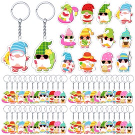 Trnayi 60 Pcs Summer Gnome Keychain Beach Gnome Charm Key Ring Acrylic Gnome Key Chain for Young Adults Birthday Gifts Decorations, 12 Styles
