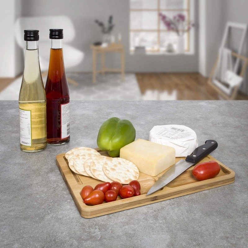 Woodluv Bamboo Chopping Cutting Board with 2 Built in Compartments