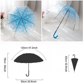 ZHICHEN Transparent Bubble Umbrella Fashion Dome Automatic Handle Bird Cage Windproof Wedding (Blue)