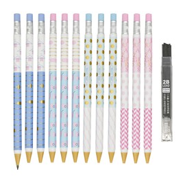 12 Mechanical Pencils, Retractable Pencils, Cute, Non-Sharpening, Erasable Brushstrokes, Permanent, Unbreakable, Stylish, Eternal, Metal, Pencil Refill, Refill Lead, Eraser Included, Cute, Boys, Girls