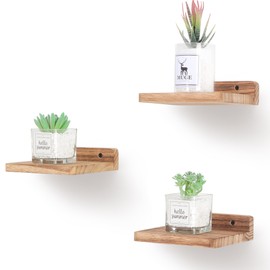 NIUBEST Small Floating Shelf, 5x6 Inch Display Ledges for Wall,Mini Shelves,Rustic Wood Shelf for Bedroom Living Room Bathroom Kitchen (3, Carbonized Black)