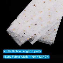 PATIKIL 5 Yards Tulle Fabric, 63inch Glitters Tulle Fabric Rolls Lace Sequin Ribbon Netting Stars Moon Soft for Tutu Skirt Dress DIY Crafts Birthday Wedding Party Decoration, White