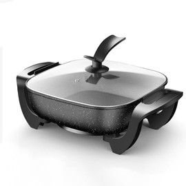 Aoran 1pc 12x12-Inch Non-Stick Ceramic Electric Cooker, Glass Lid, Aluminum,1500 Watts, Adjustable Temperature Controller, Suitable For Frying, Roasting, Steaming Or Boiling, Easy To Clean Black