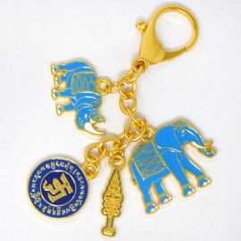 Isui Elephant Rhinoceros Keychain Charm Animal Key Chain Feng Shui Goods Protection Gift, blue